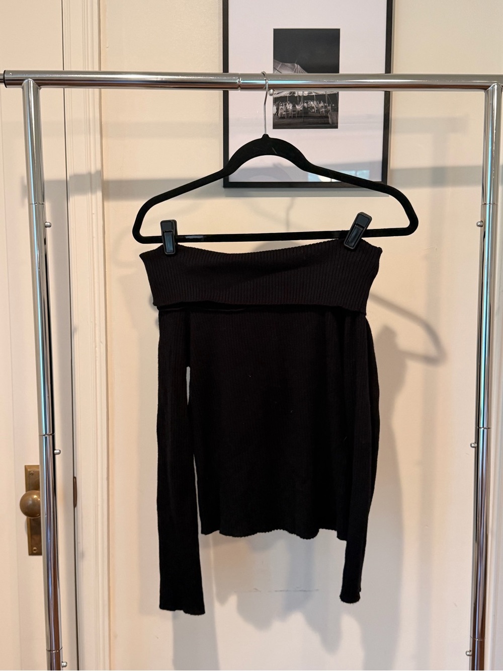 H&M Black Off-Shoulder Ribbed Long Sleeve Top